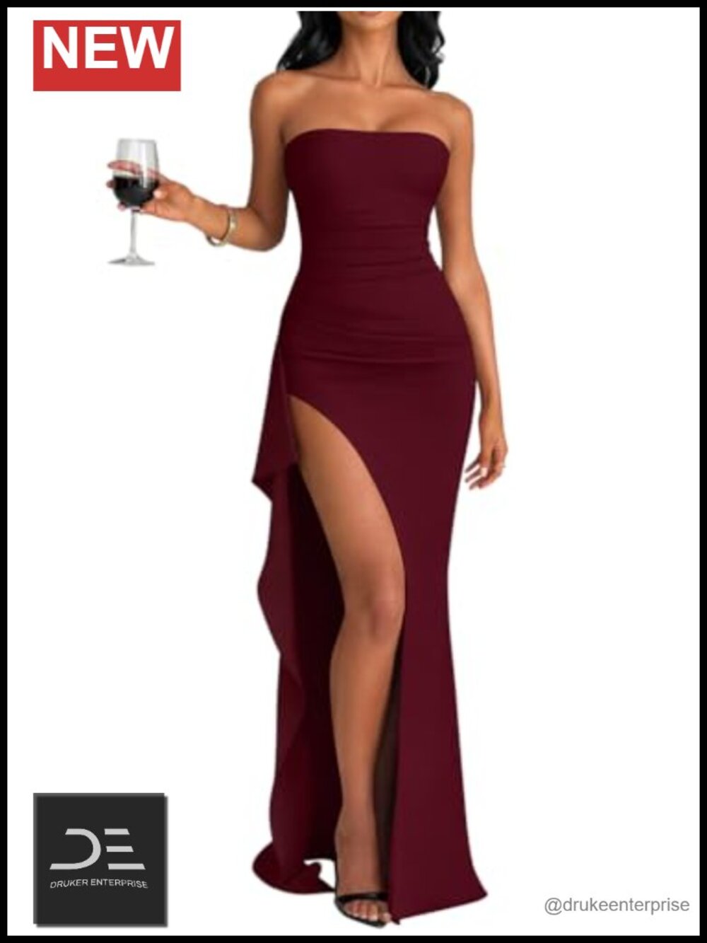 Bodycon Tube High Split Ruched Long Evening Dress Strapless Prom